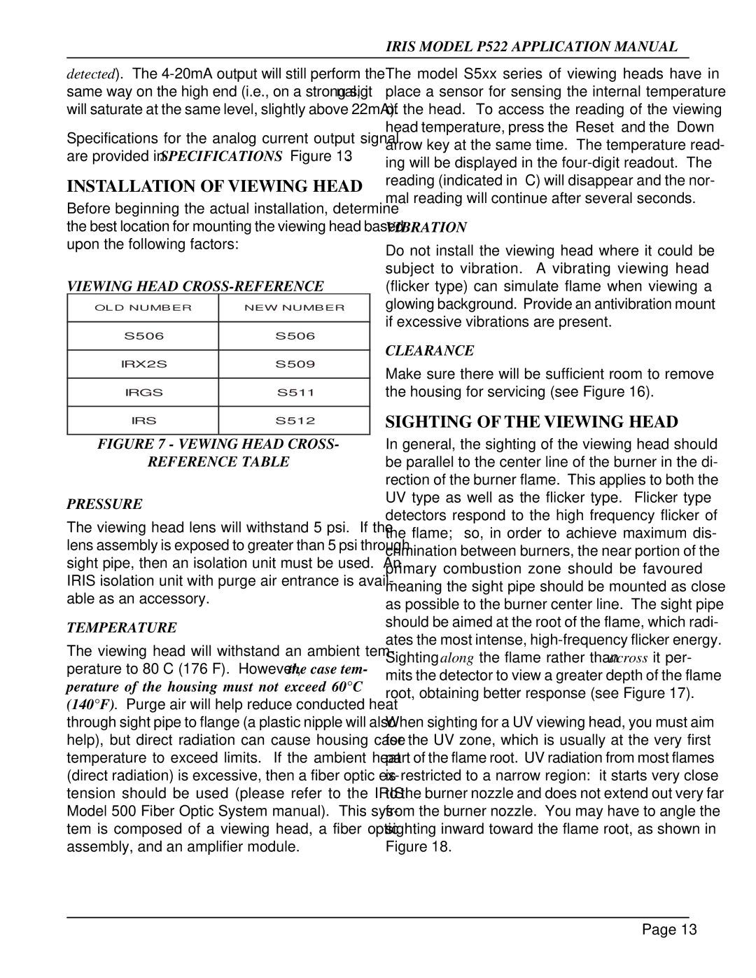 IRIS P522 manual Installation of Viewing Head, Sighting of the Viewing Head 