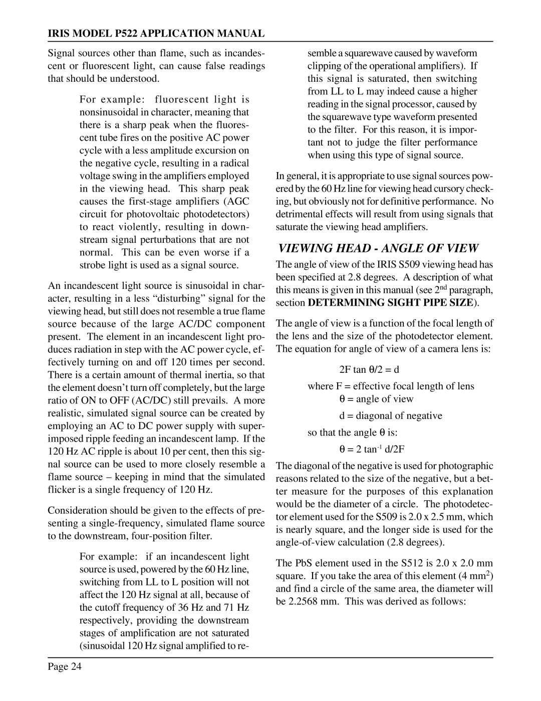 IRIS P522 manual Viewing Head Angle of View 