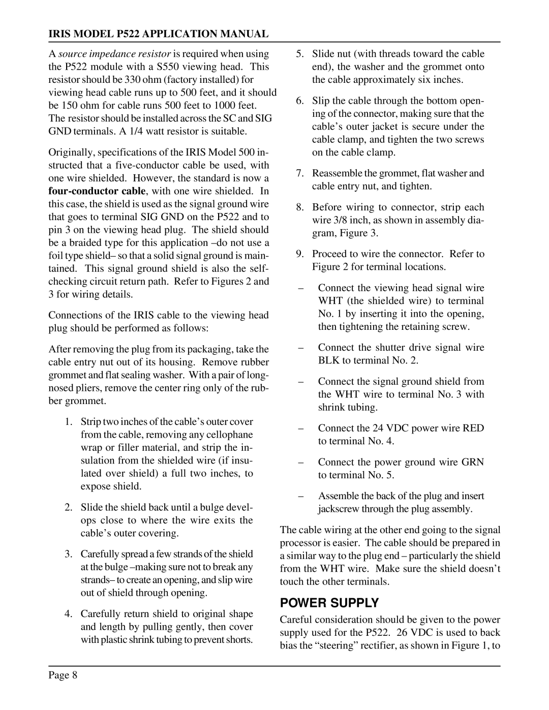 IRIS P522 manual Power Supply 