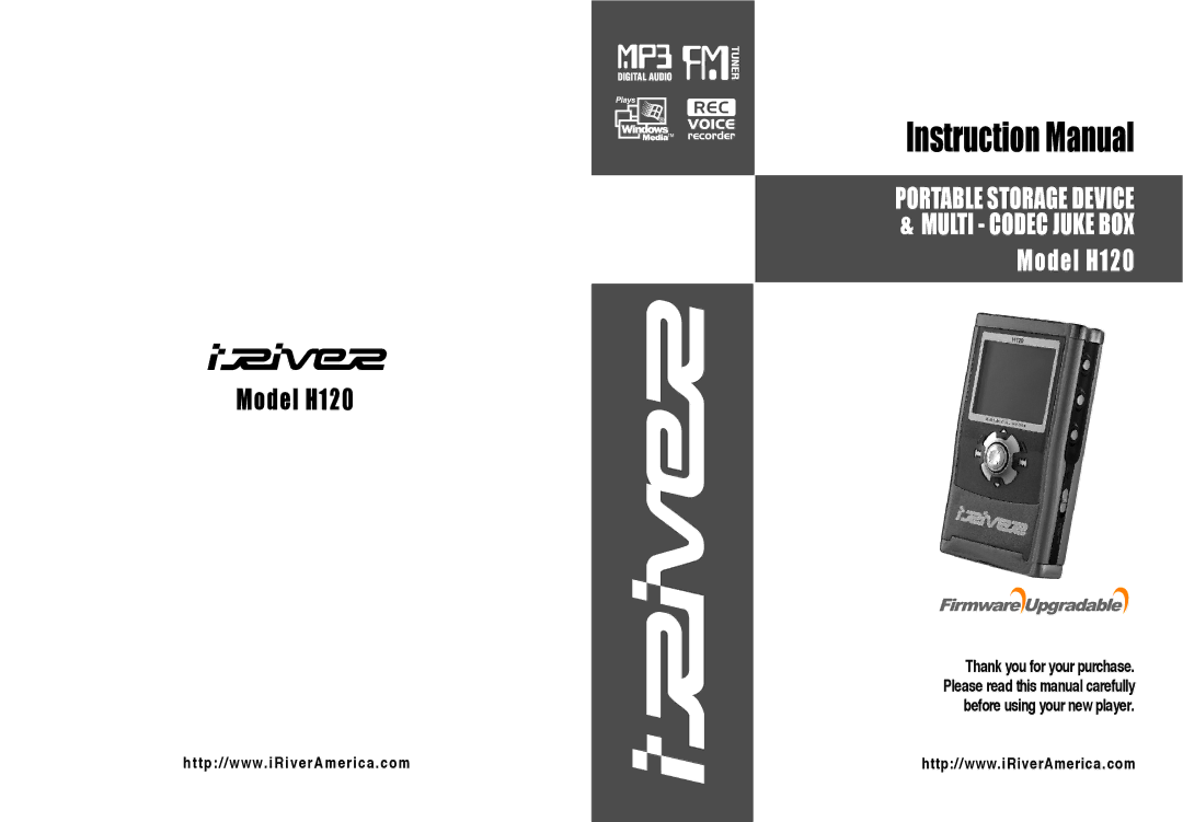 IRiver instruction manual Model H120 