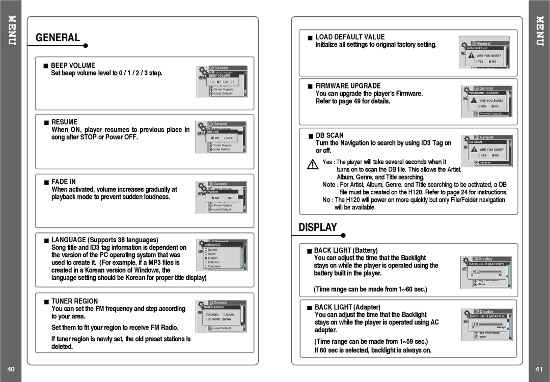 IRiver H120 instruction manual General, Display 