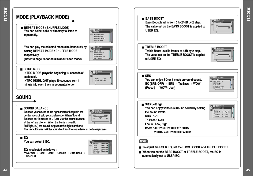 IRiver H120 instruction manual Mode Playback Mode, Sound 