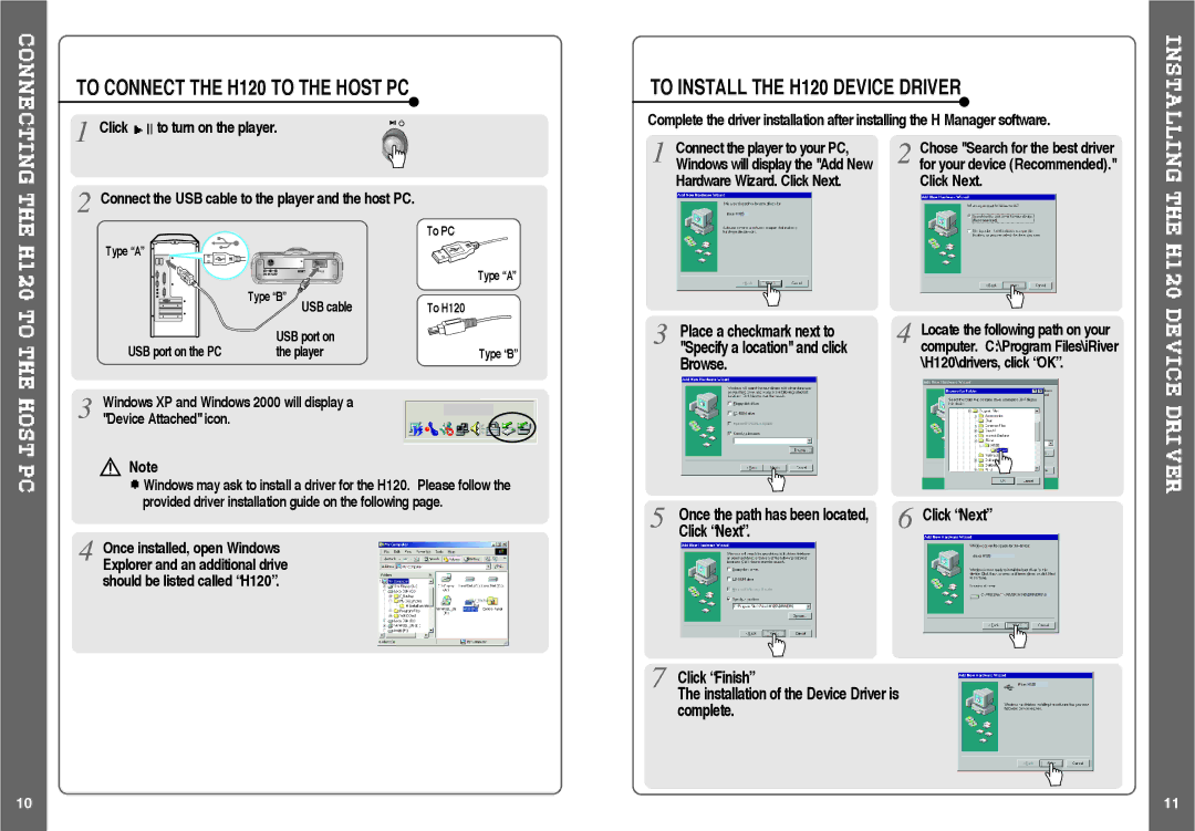 IRiver H120 instruction manual Place a checkmark next to, Browse, Click Next Click Finish 