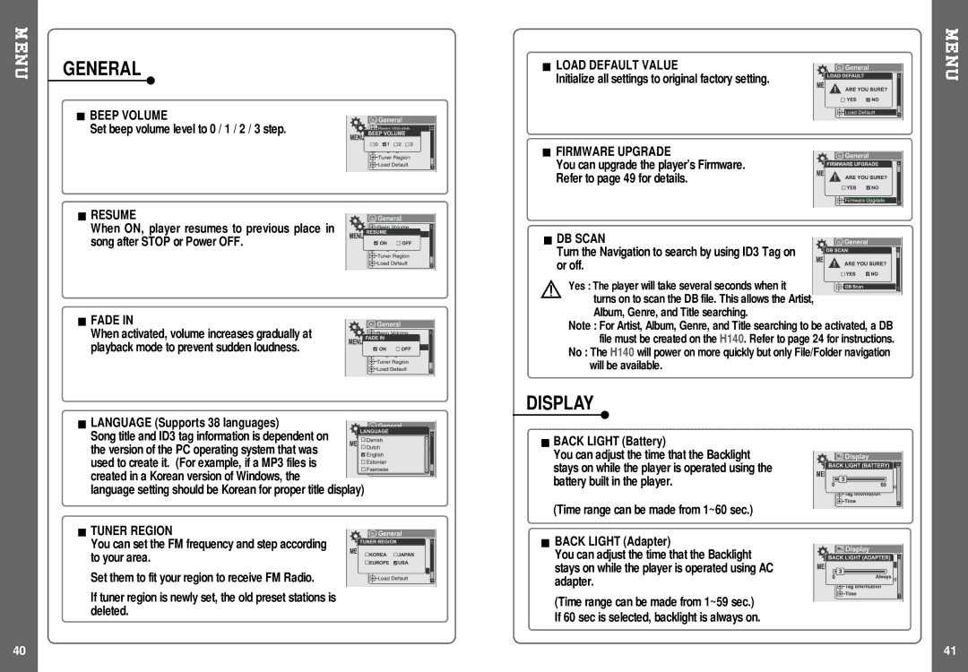 IRiver H140 instruction manual General, Display 