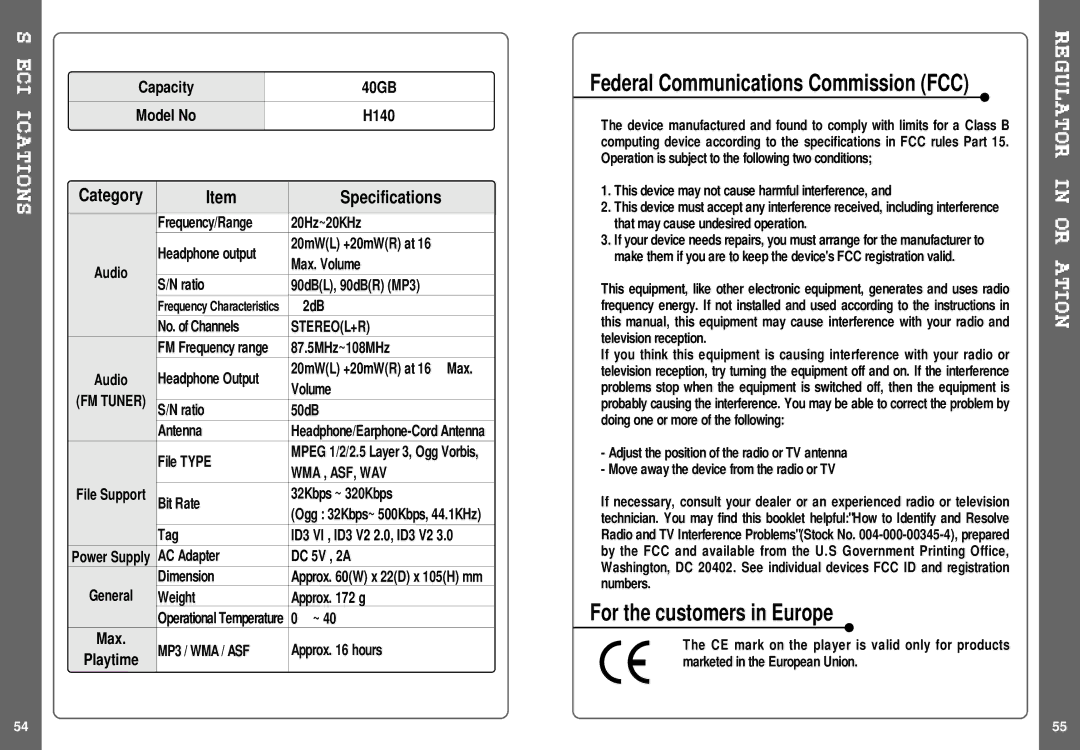 IRiver H140 instruction manual Stereol+R, Wma , Asf, Wav, MP3 / WMA / ASF 