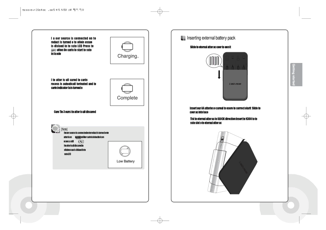 IRiver H300 instruction manual Inserting external battery pack 