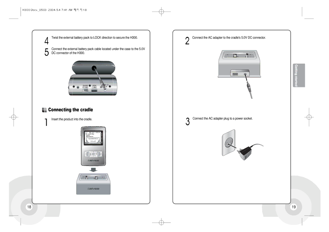 IRiver H300 instruction manual Connecting the cradle 