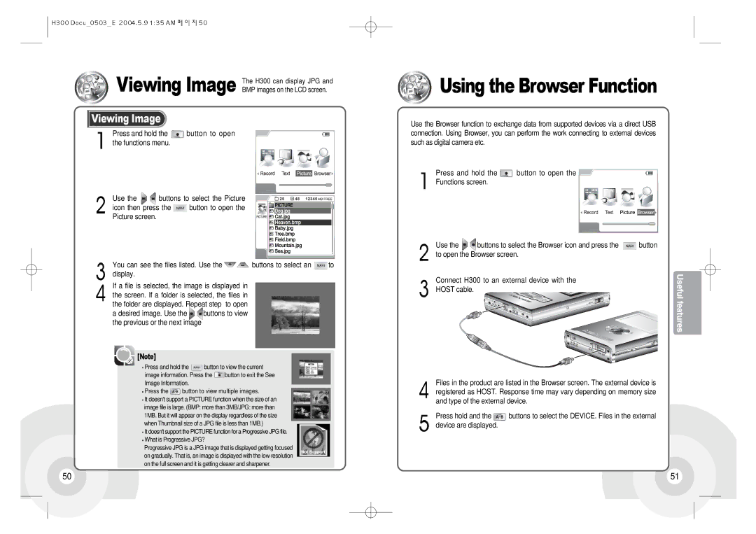 IRiver H300 instruction manual Using the Browser Function, Viewing Image 