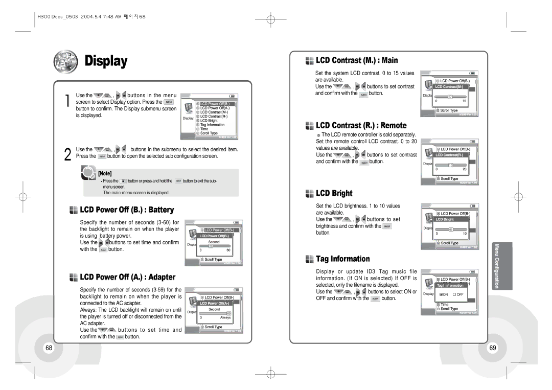 IRiver H300 instruction manual Display 