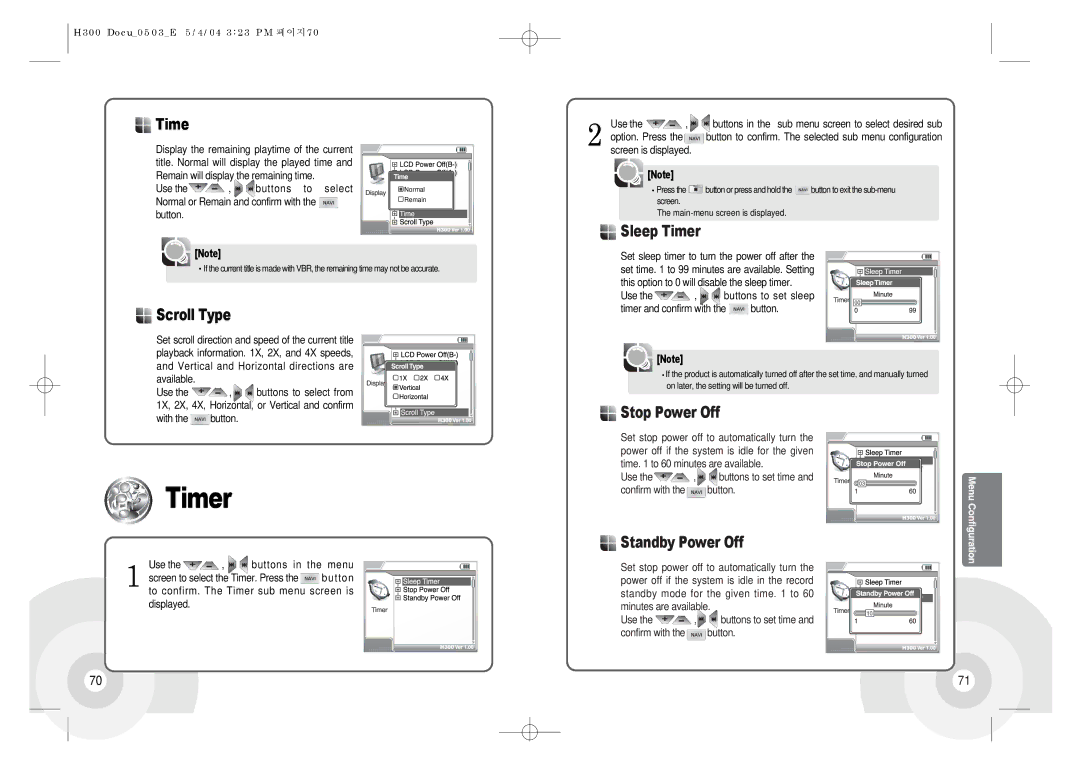 IRiver H300 instruction manual Timer, Scroll Type 