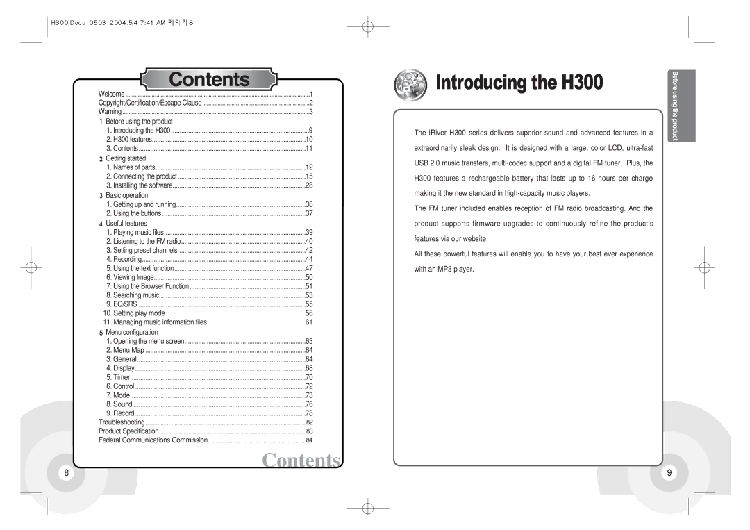 IRiver instruction manual Introducing the H300 