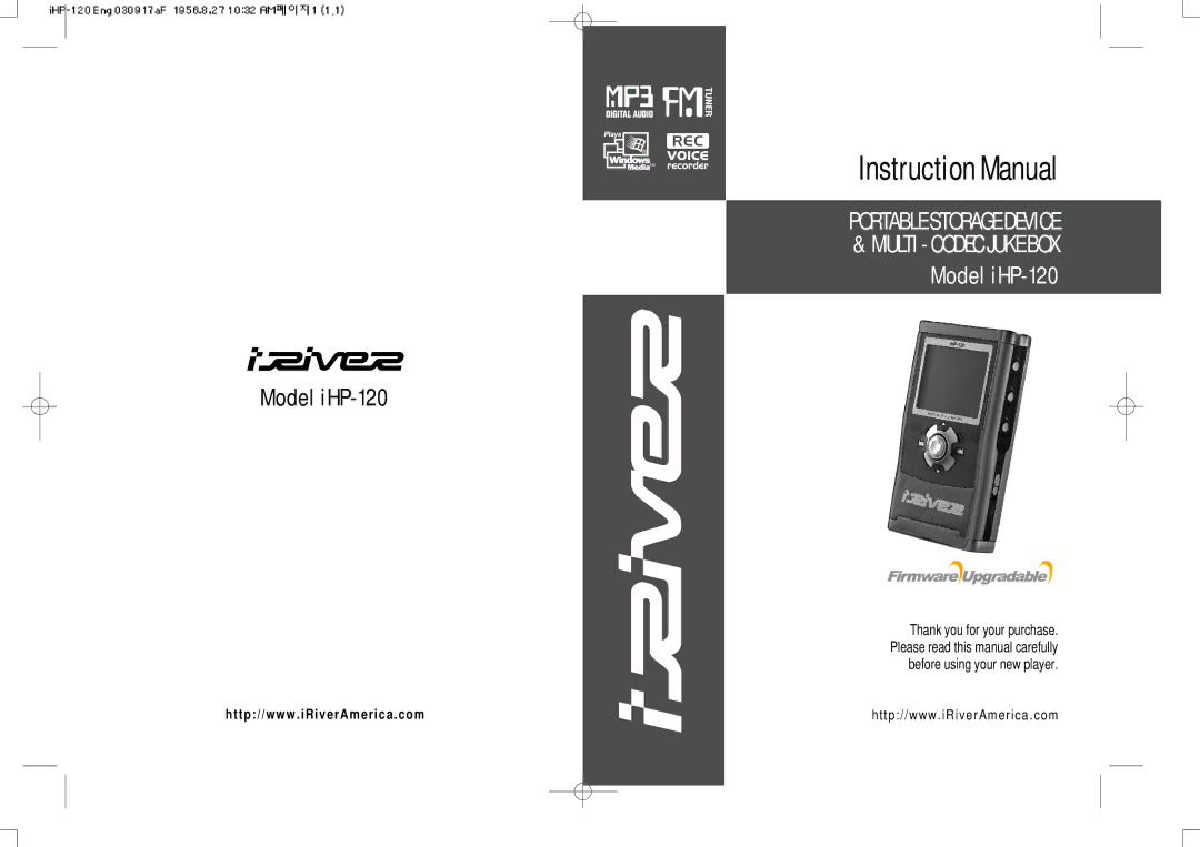 IRiver instruction manual Model iHP-120 