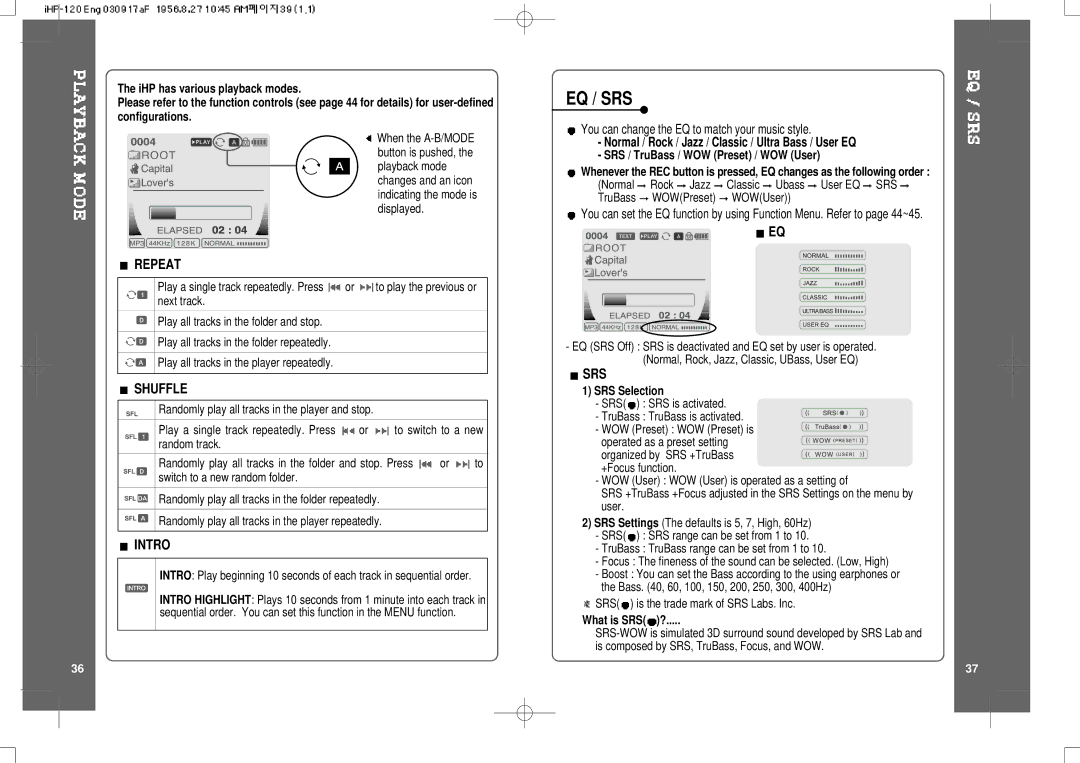 IRiver HP-120 instruction manual Eq / Srs, SRS Selection, What is SRS ? 