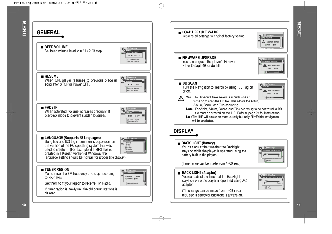 IRiver HP-120 instruction manual General, Display 