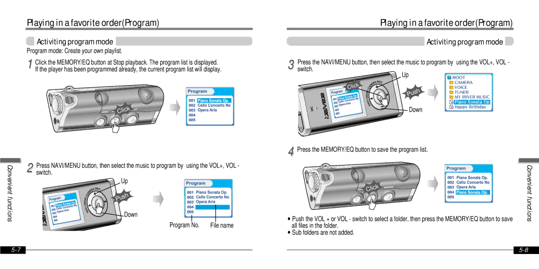 IRiver IFP-1000 instruction manual Playing in a favorite orderProgram, Activiting program mode 