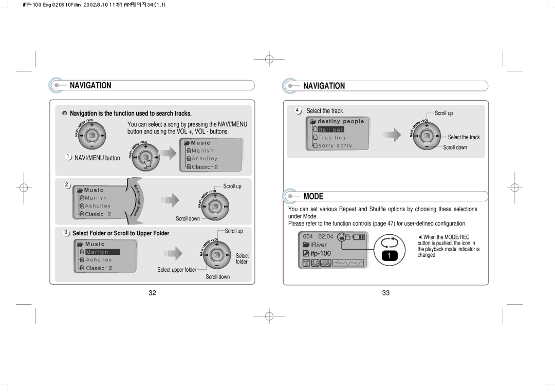 IRiver iFP-120, iFP-140 instruction manual Navigation is the function used to search tracks 