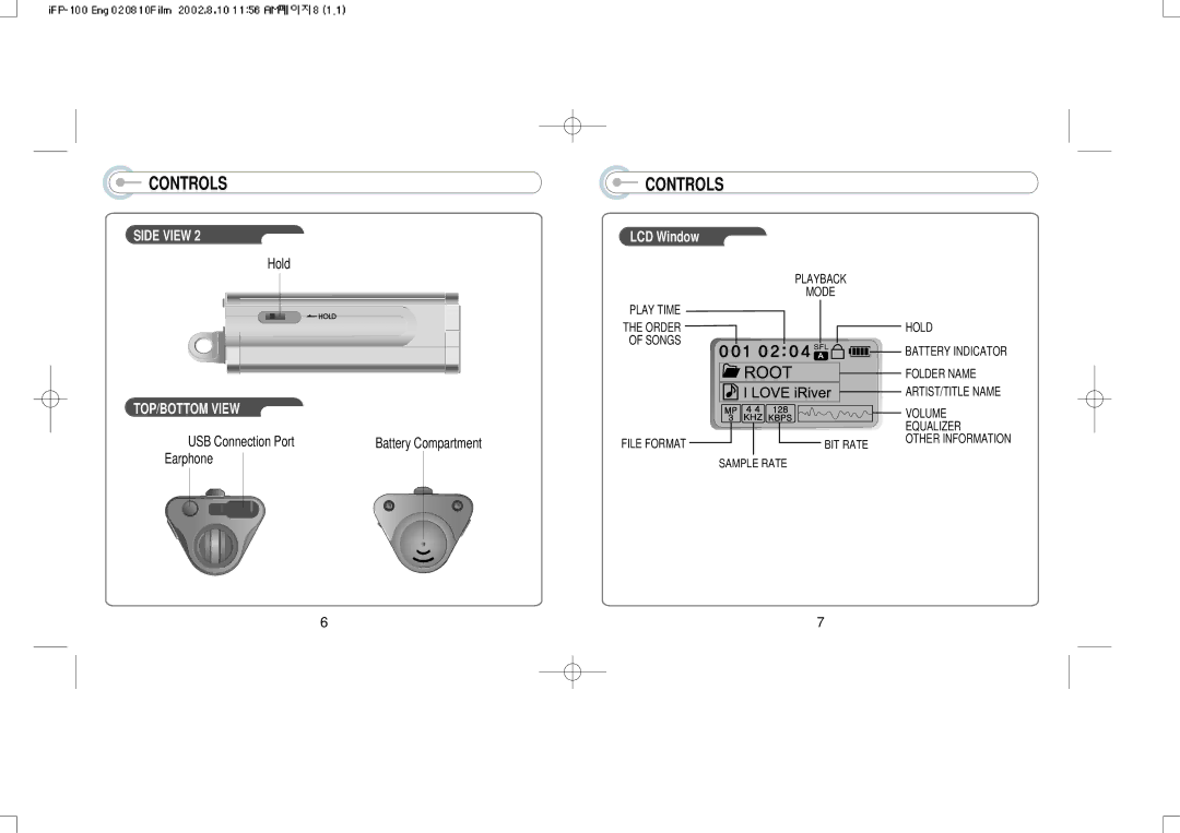 IRiver iFP-140, iFP-120 instruction manual LCD Window 