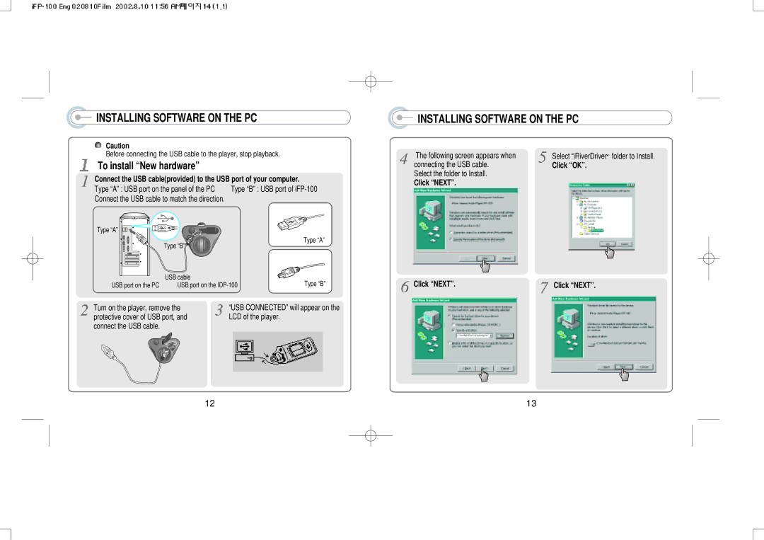 IRiver iFP-120, iFP-140 instruction manual Click Next, Click OK 