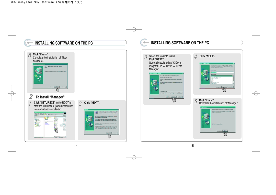 IRiver iFP-140, iFP-120 instruction manual Click Finish, Click SETUP.EXE in the Root to 