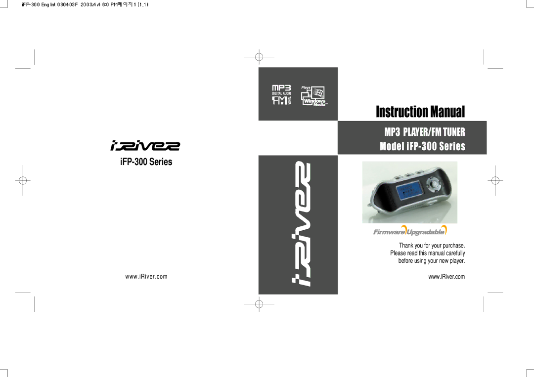 IRiver iFP-300 Series instruction manual MP3 PLAYER/FM Tuner 