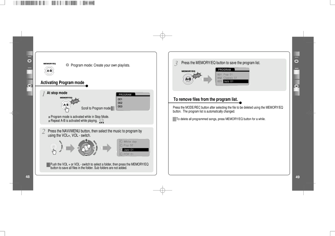 IRiver iFP-300 Series instruction manual Activating Program mode, To remove files from the program list, At stop mode 