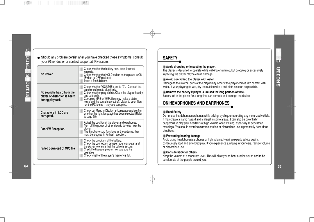 IRiver iFP-300 Series instruction manual Safety, On Headphones and Earphones 