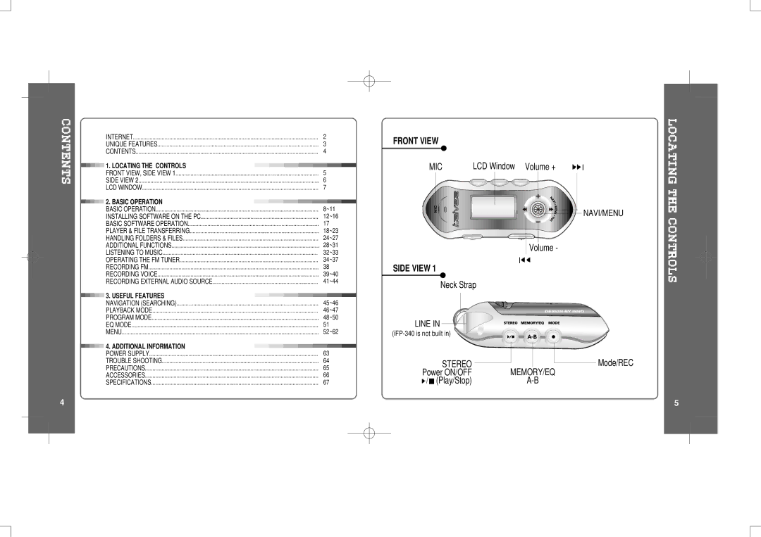 IRiver iFP-300 Series instruction manual Volume, Neck Strap, Power ON/OFF, Play/Stop, Mode/REC 