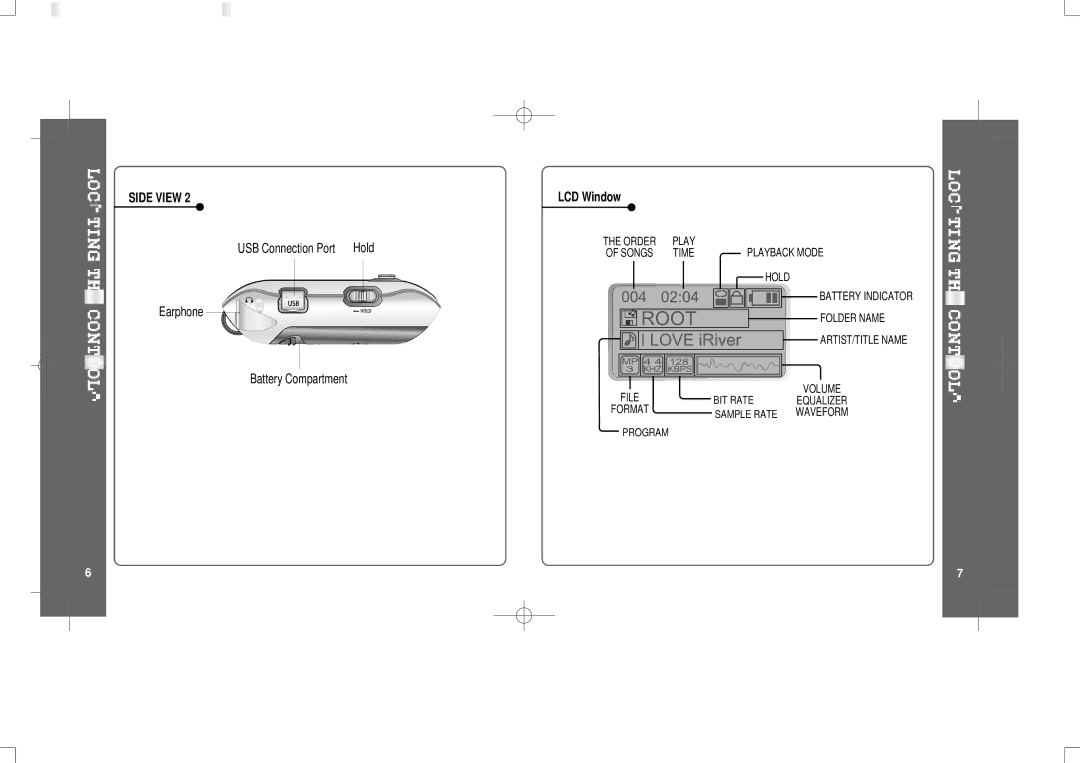 IRiver iFP-300 Series instruction manual USB Connection Port, Earphone Battery Compartment, LCD Window 