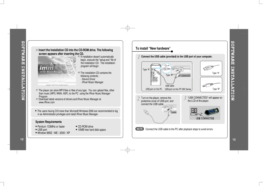 IRiver iFP-300 Series instruction manual To install New hardware, System Requirements 