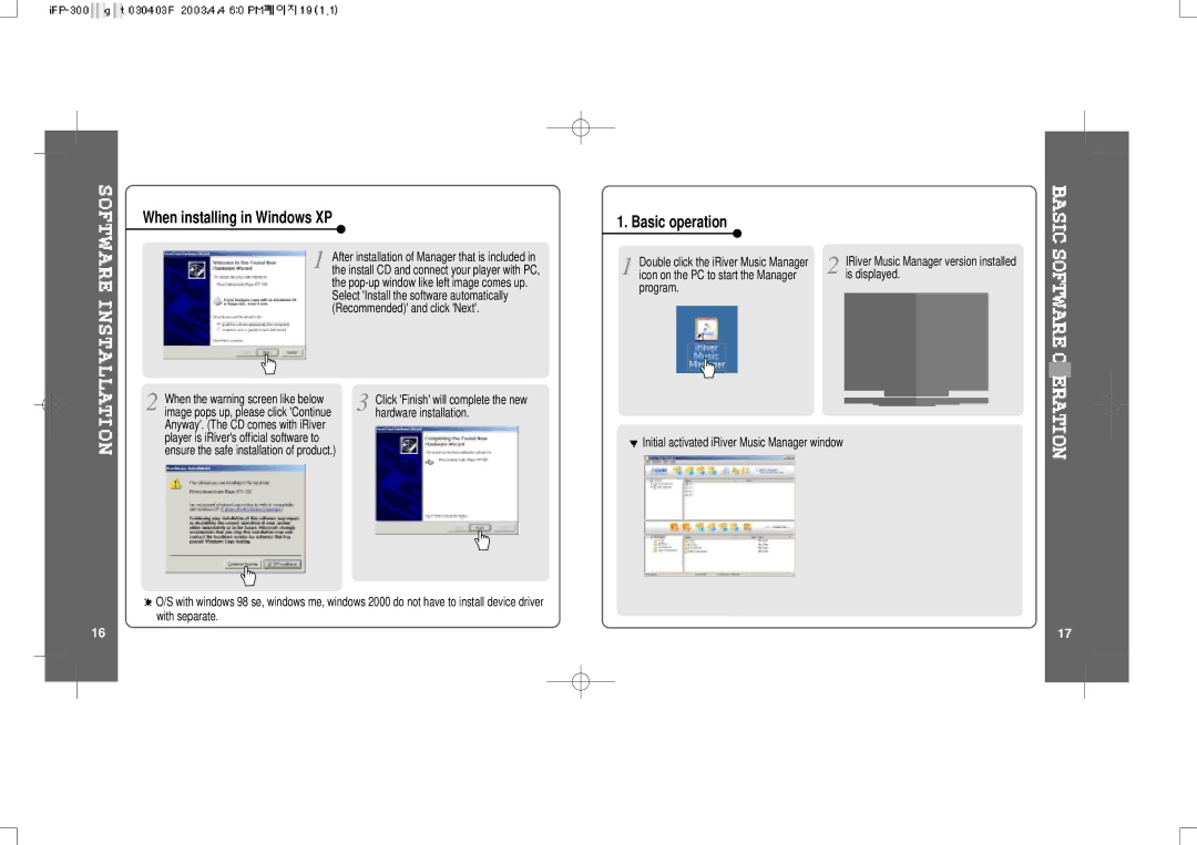 IRiver IFP-300 instruction manual When installing in Windows XP, Basic operation 