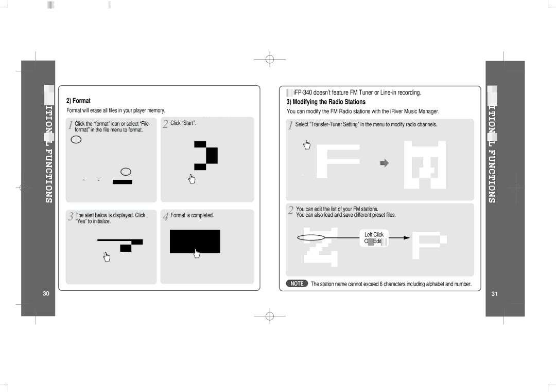 IRiver IFP-300 instruction manual Modifying the Radio Stations, Format will erase all files in your player memory 