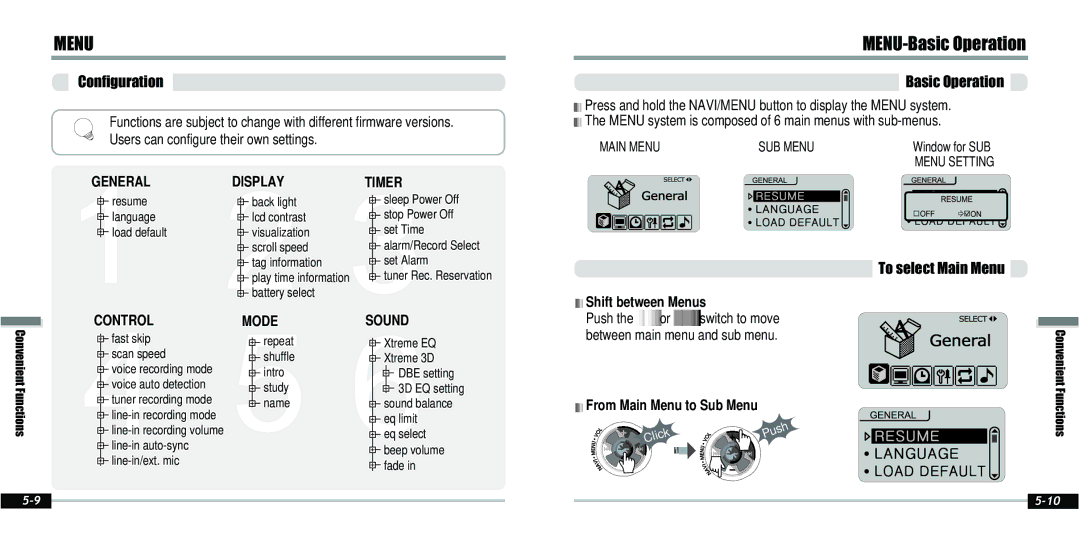 IRiver IFP-800 instruction manual MENU-Basic Operation, Configuration 