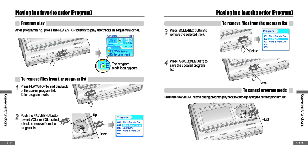 IRiver IFP-900 instruction manual Program play, To remove files from the program list, To cancel program mode 