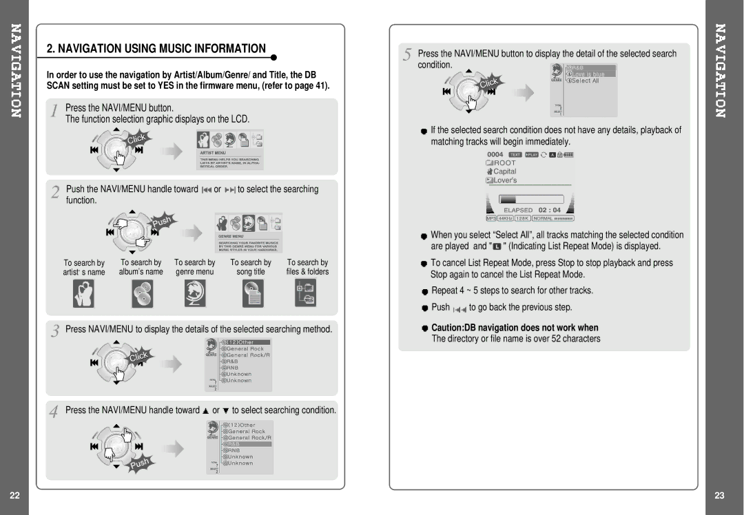 IRiver IHP-140 instruction manual Navigation Using Music Information 