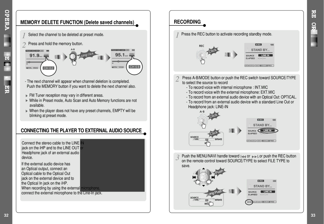 IRiver IHP-140 instruction manual Connecting the Player to External Audio Source, Recording 