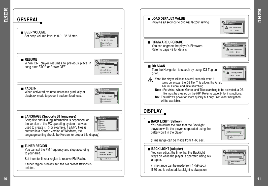 IRiver IHP-140 instruction manual General, Display 