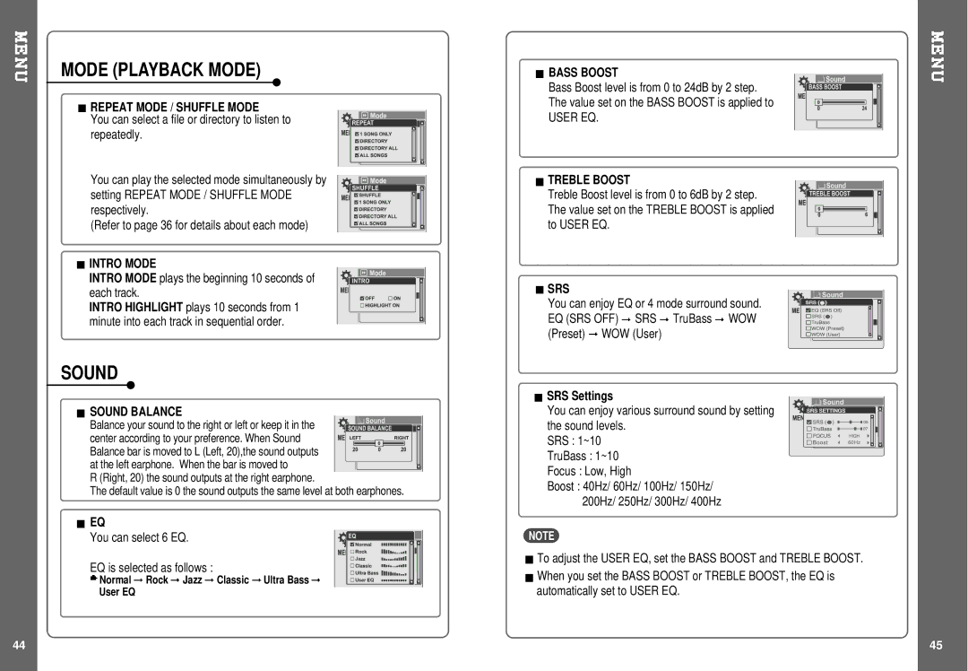 IRiver IHP-140 instruction manual Mode Playback Mode, Sound 