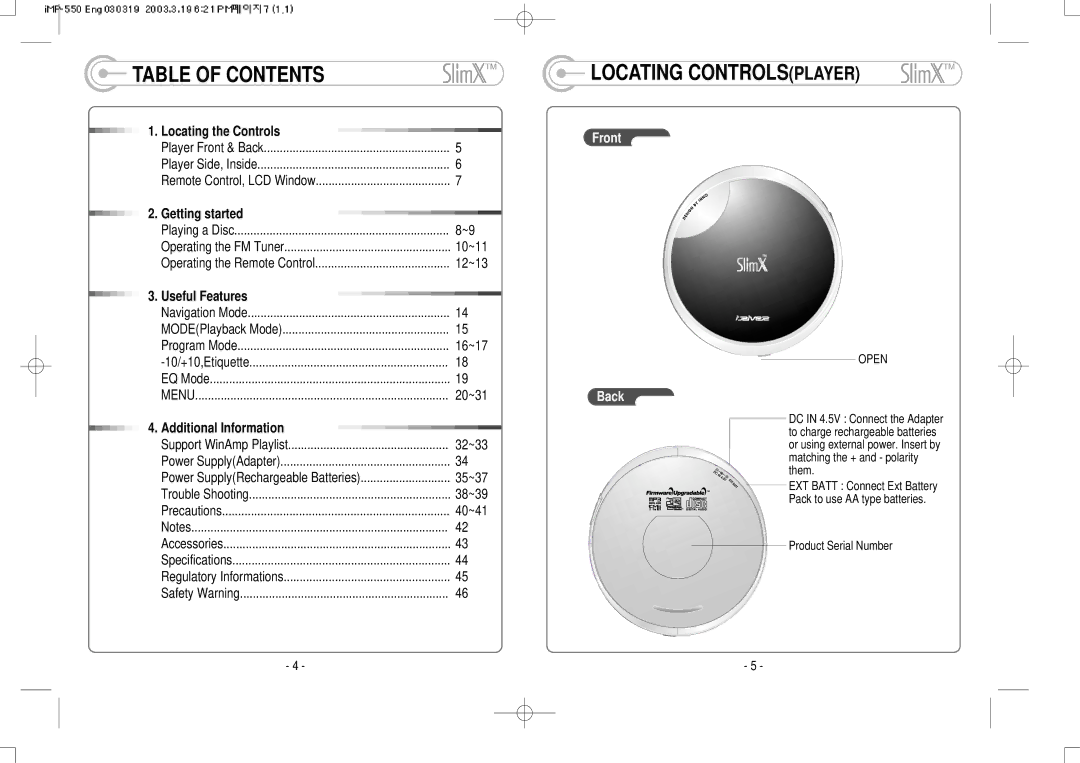 IRiver iMP-350 user manual Table of Contents 