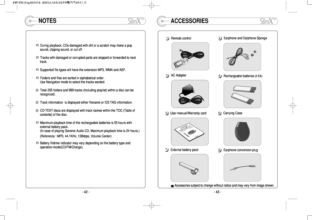 IRiver iMP-350 user manual Accessories 