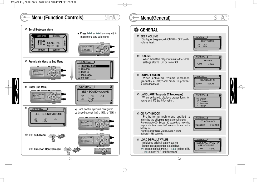 IRiver iMP-400 user manual MenuGeneral 