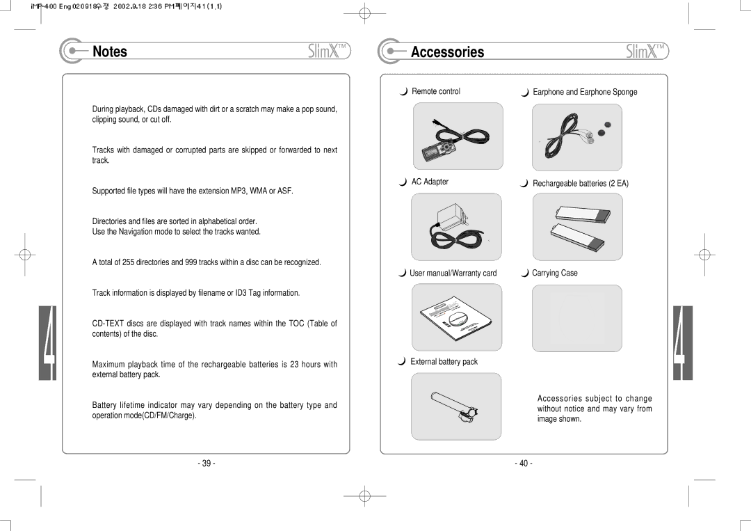 IRiver iMP-400 user manual Accessories 