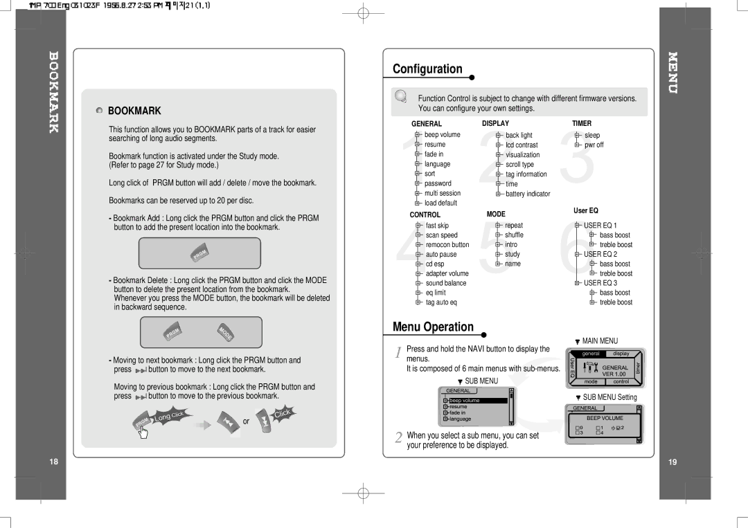 IRiver iMP-700 user manual Configuration, Menu Operation 