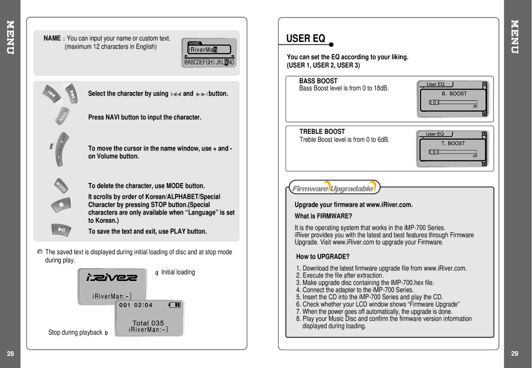 IRiver iMP-700 user manual To save the text and exit, use Play button, What is FIRMWARE?, How to UPGRADE? 