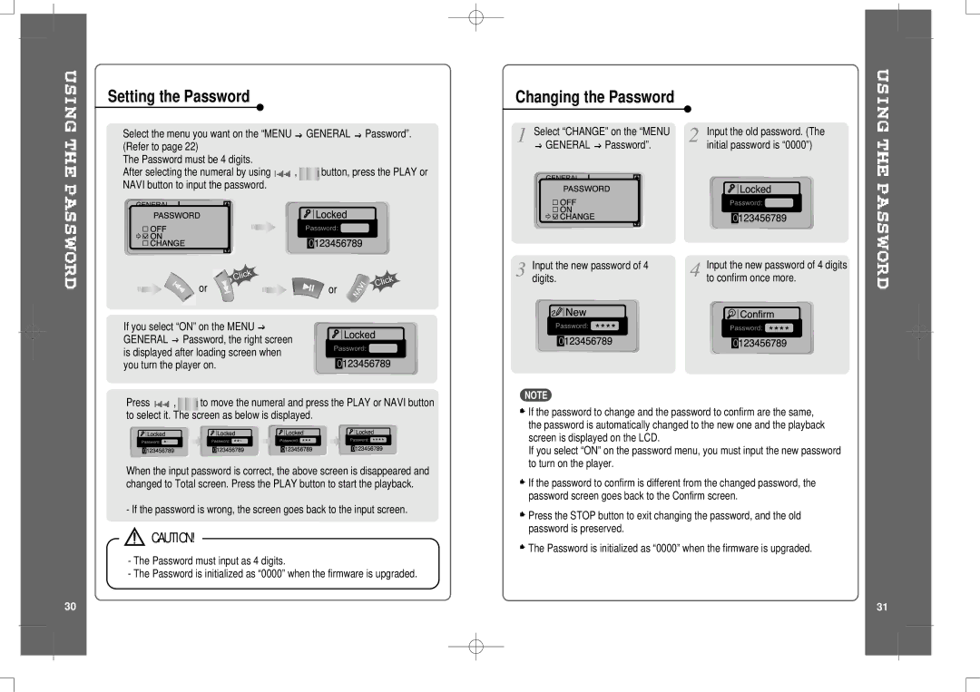 IRiver iMP-700 user manual Setting the Password Changing the Password 