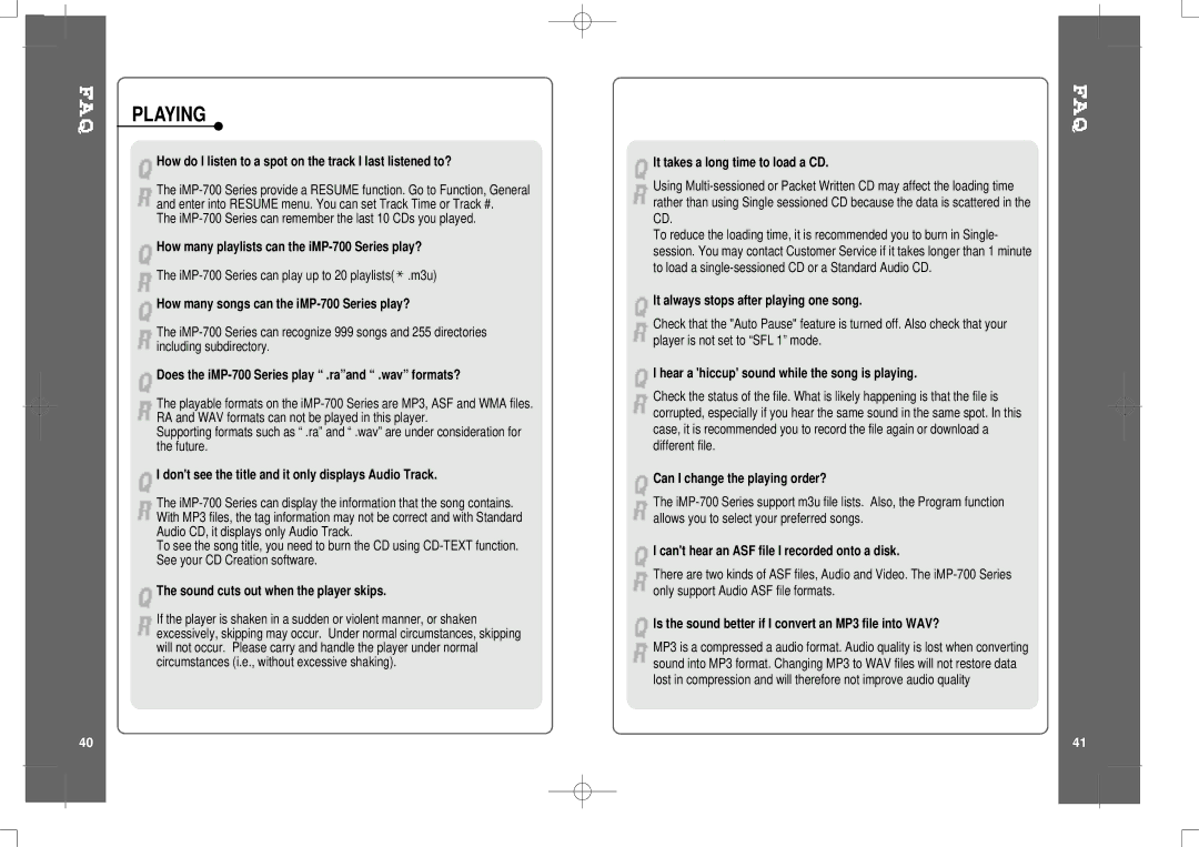 IRiver iMP-700 user manual Playing 