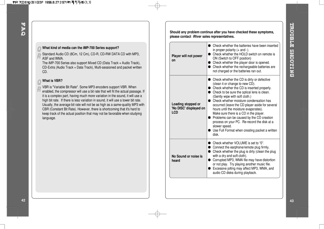 IRiver iMP-700 user manual Lcd 