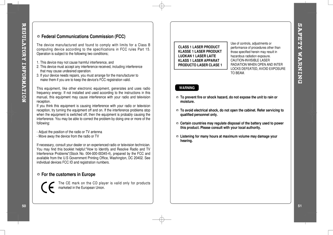 IRiver iMP-700 user manual Federal Communications Commission FCC, For the customers in Europe 