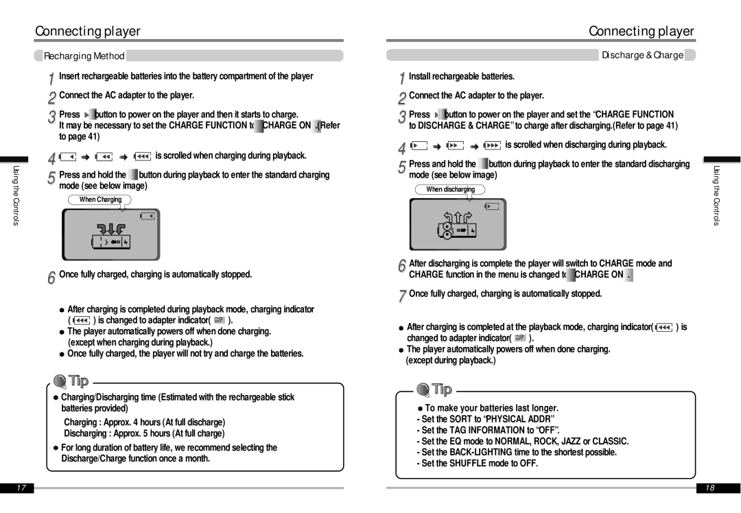 IRiver iMP-900 instruction manual Recharging Method, Connect the AC adapter to the player, Is changed to adapter indicator 