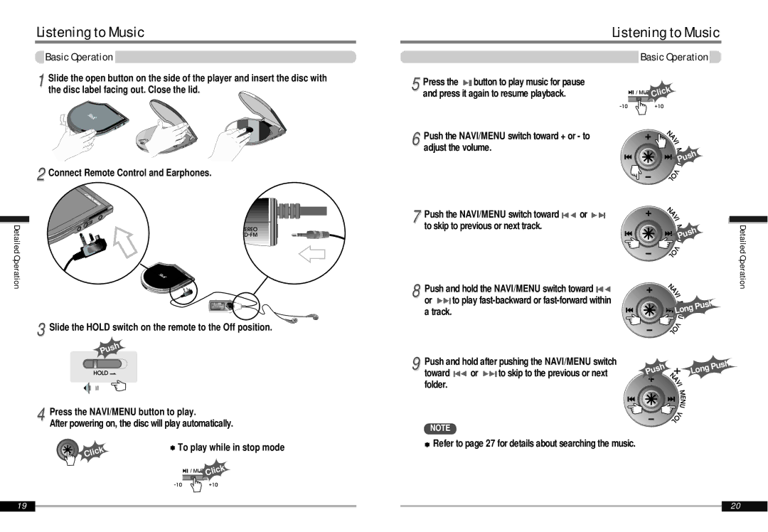 IRiver iMP-900 instruction manual Listening to Music, Basic Operation, Connect Remote Control and Earphones, Track 