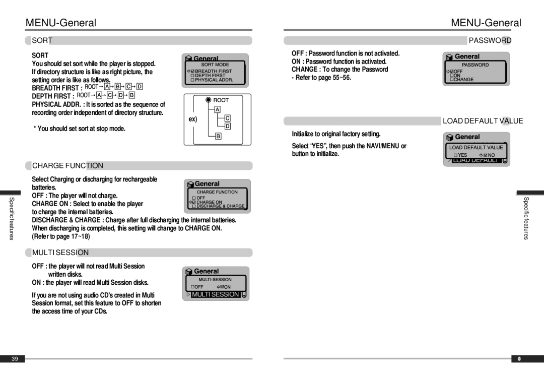 IRiver iMP-900 instruction manual MENU-General 